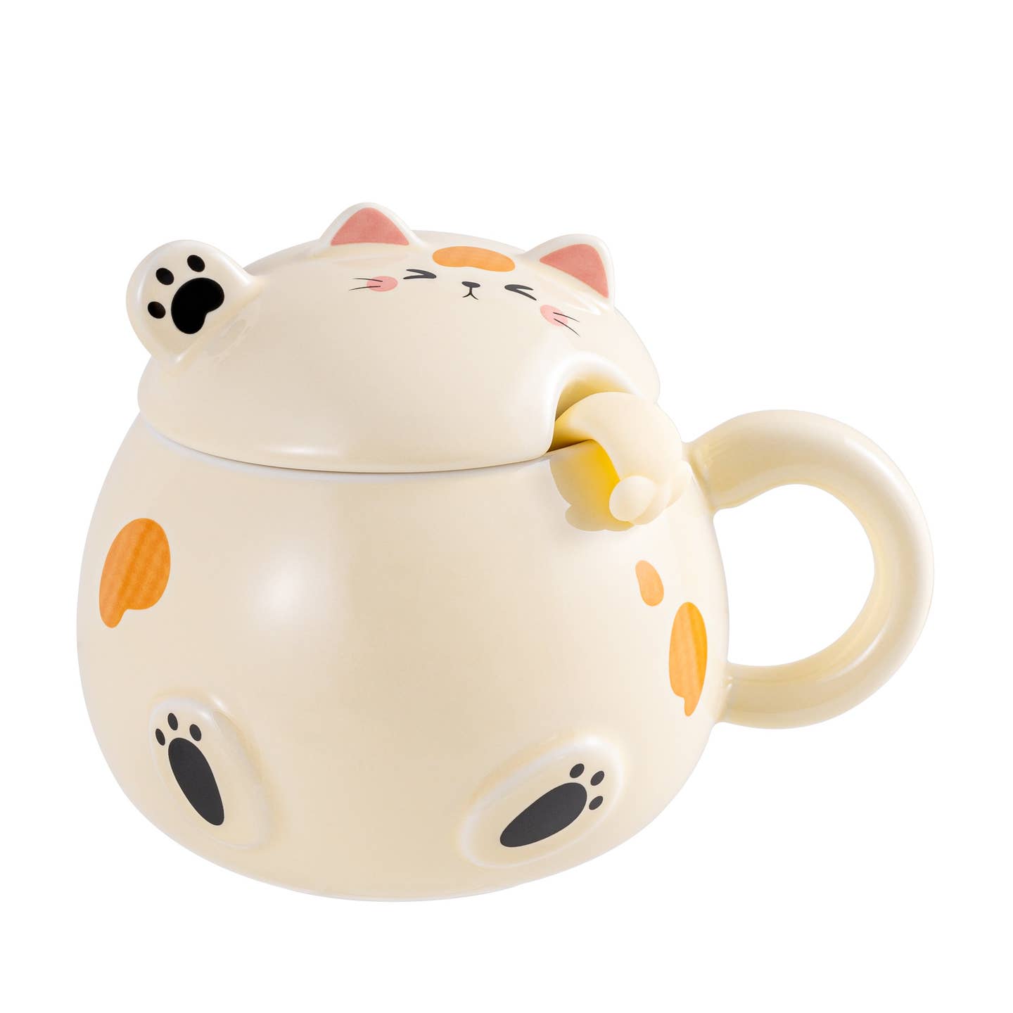 Whimsy Cat with Mug and Spoon