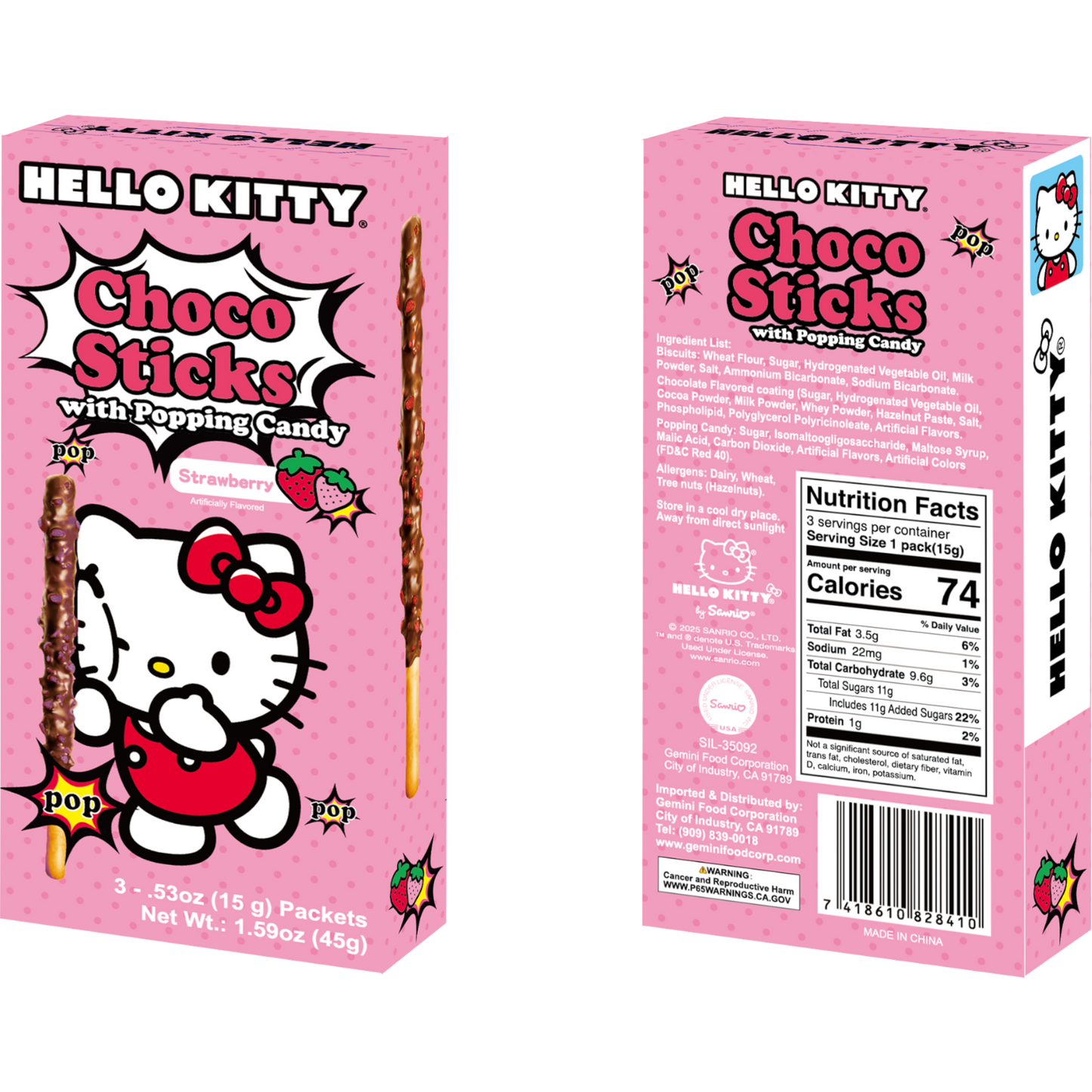 Sanrio Hello Kitty Choco Sticks with Strawberry Popping Candy