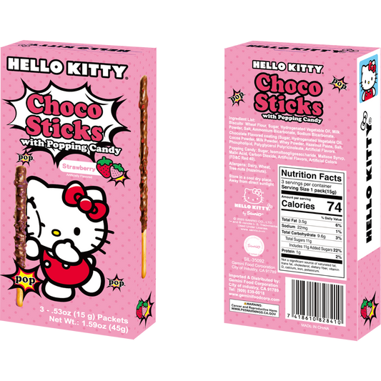 Sanrio Hello Kitty Choco Sticks with Strawberry Popping Candy