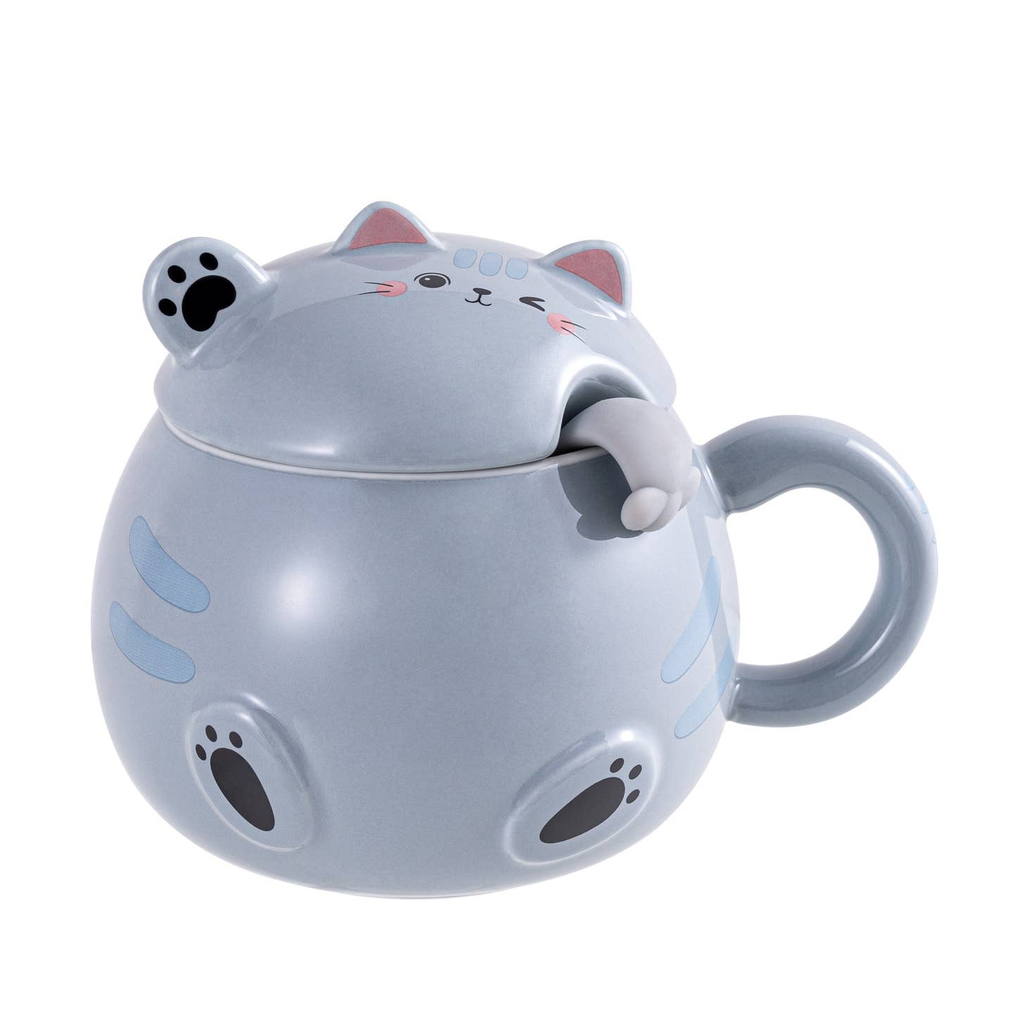 Whimsy Cat with Mug and Spoon