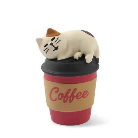 Cat on Coffee Cup Figurine