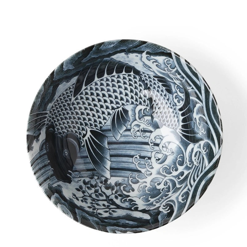 Black Ko-Imari Carp Bowl 8.25"