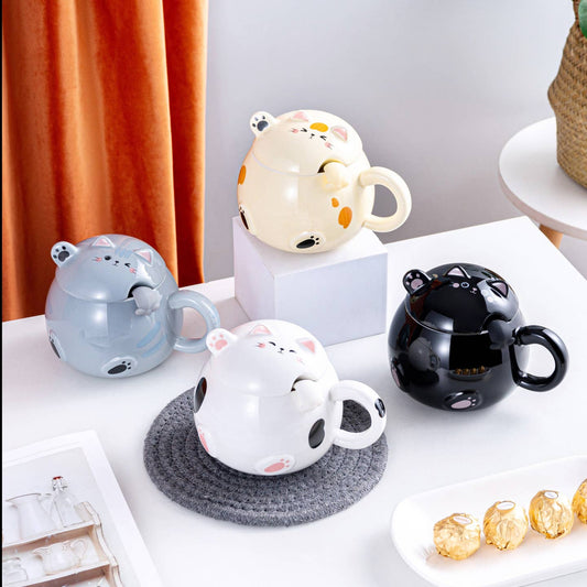 Whimsy Cat with Mug and Spoon