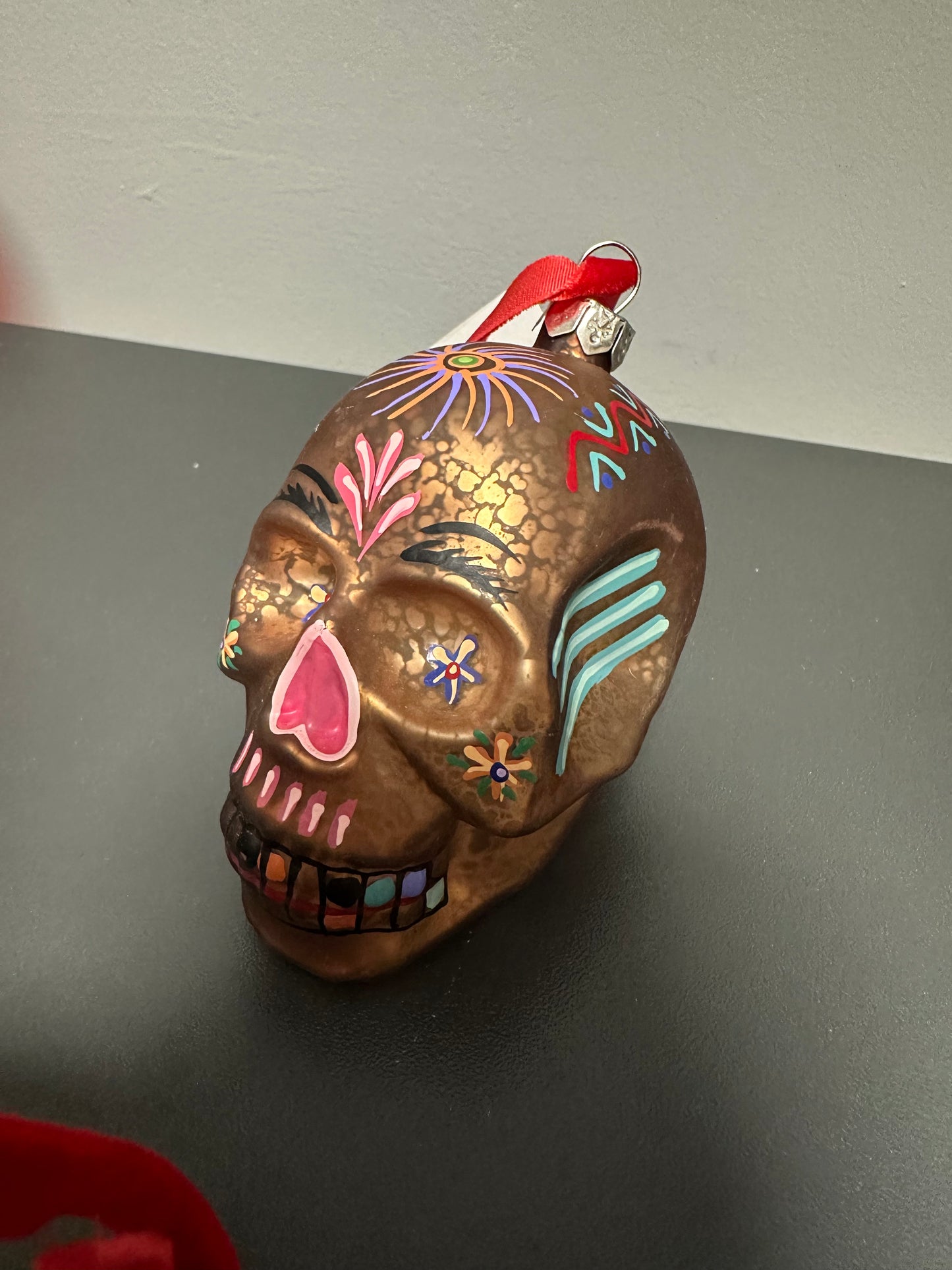 Mexican Sugar Skull Polish Glass Christmas Tree Ornament