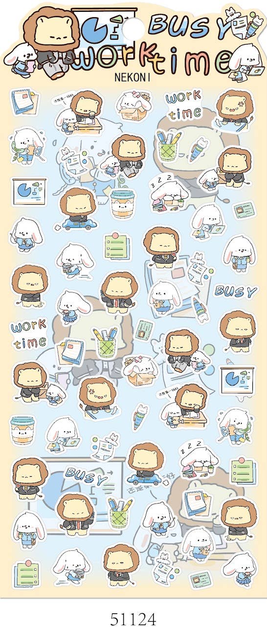 Lion and Rabbit Busy at Work Stickers
