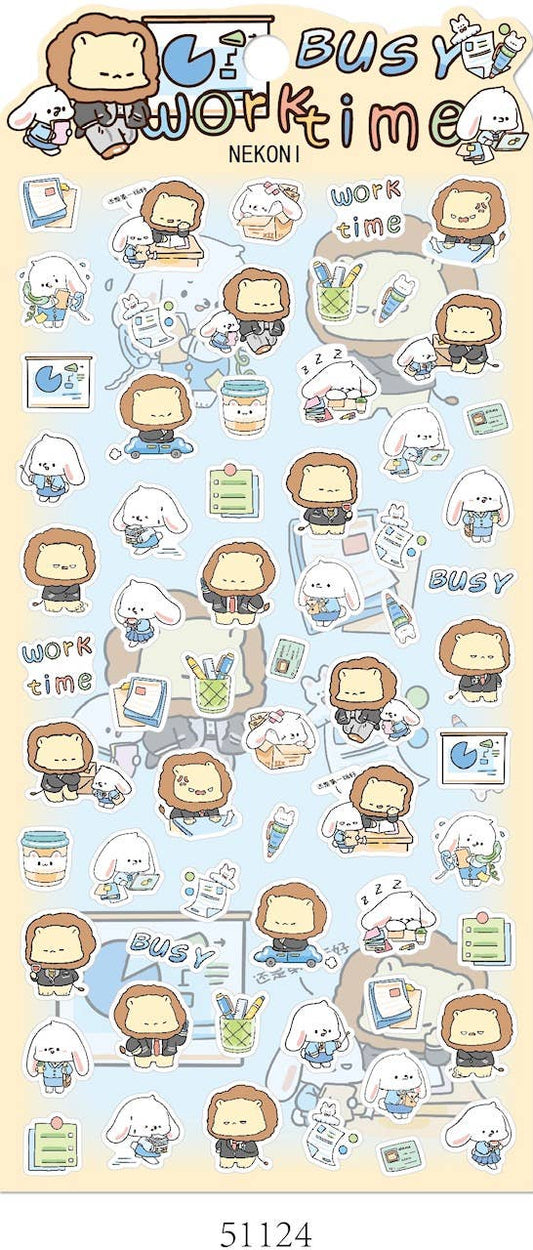 Lion and Rabbit Busy at Work Stickers
